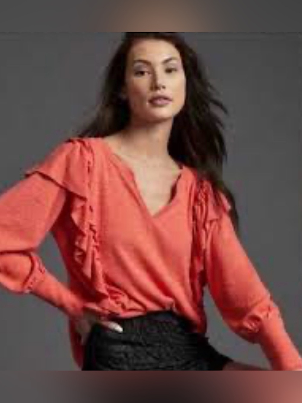 Anthropologie Pilcro Cozy Popover Coral Diana Top Ruffle Boho